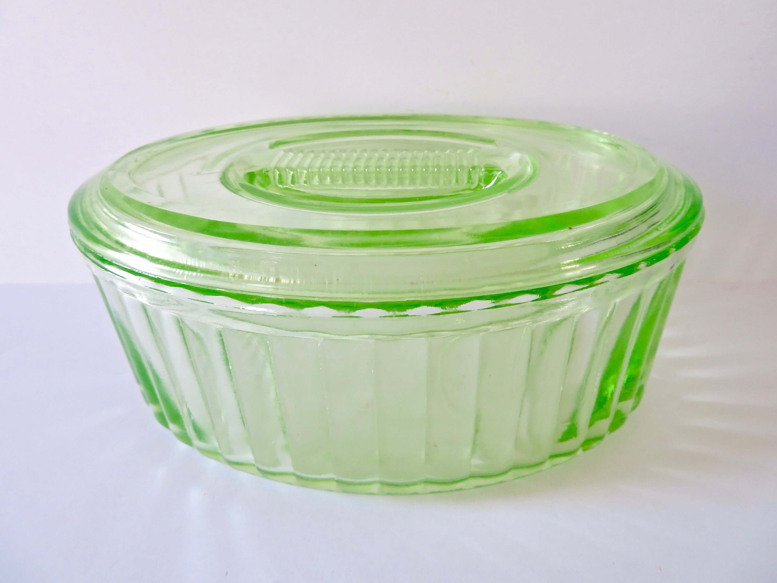 Vintage 30s 40s Green Depression Glass Covered Refrigerator Etsy