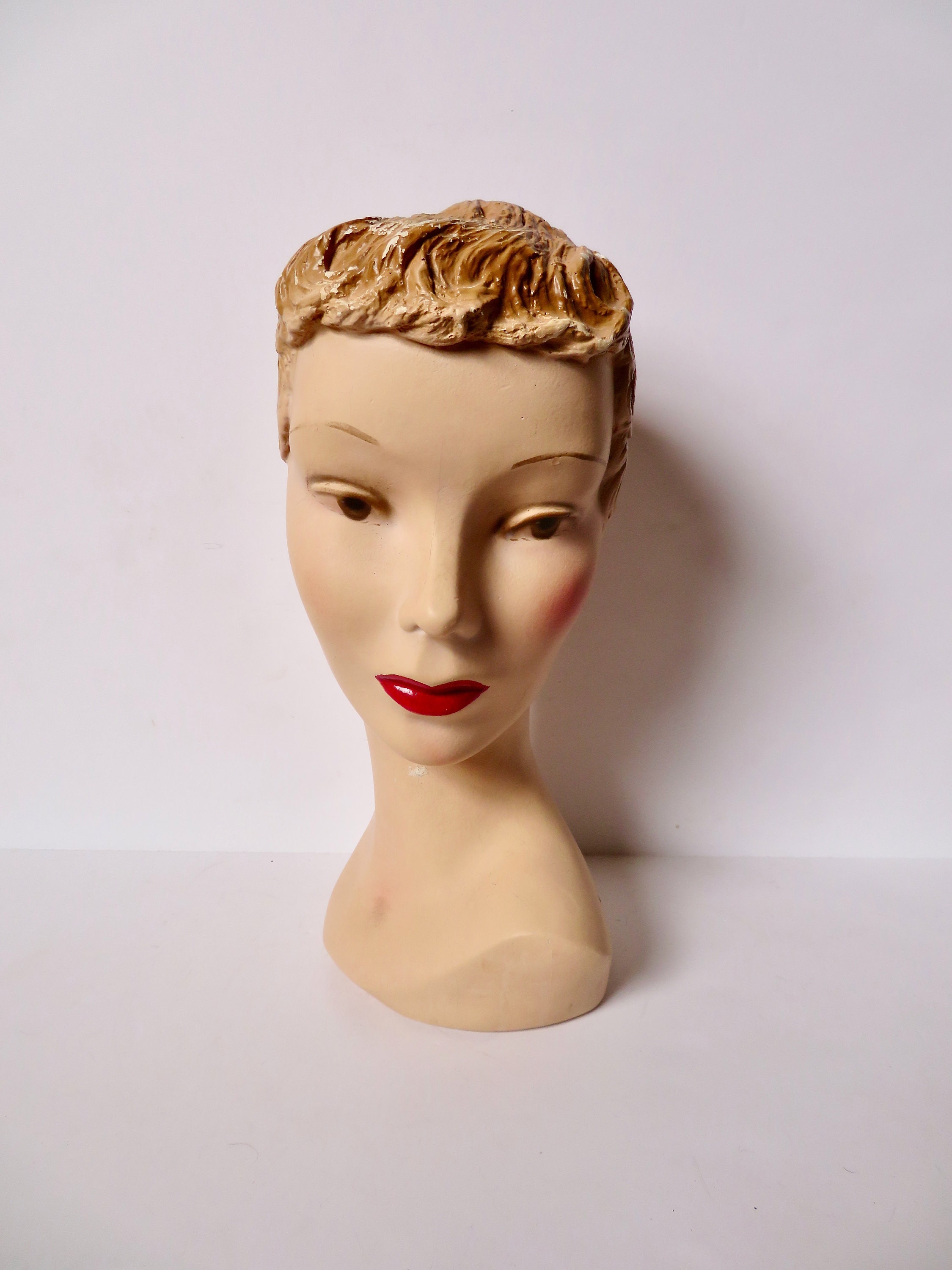 Plastic Mannequin Head, Debra Manikin, D804 by Burmax, Auburn Hair, Blue  Eyes, Red Rose Lips 