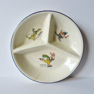Vintage 30s 40s Sebring Pottery Co Oswald Bunny Rabbit Elmer Humpty Baby Childs Divided China Feeding Dish Universal Studios Walter Lantz