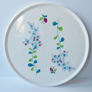 Vintage 1950s 50s Mid Century National Potteries Napco Lilac Time Cake Serving Plate -  China  - Pastel Floral Butterfly Pattern MCM Kitchen