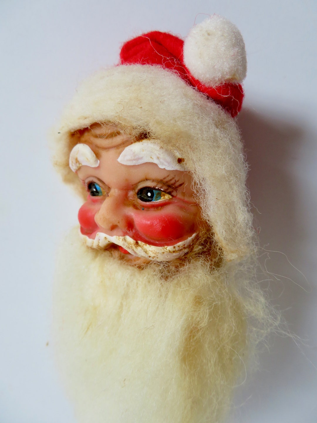 Vintage 50s 60s Rubber Santa Claus Doll Head Long Floral Pick ...