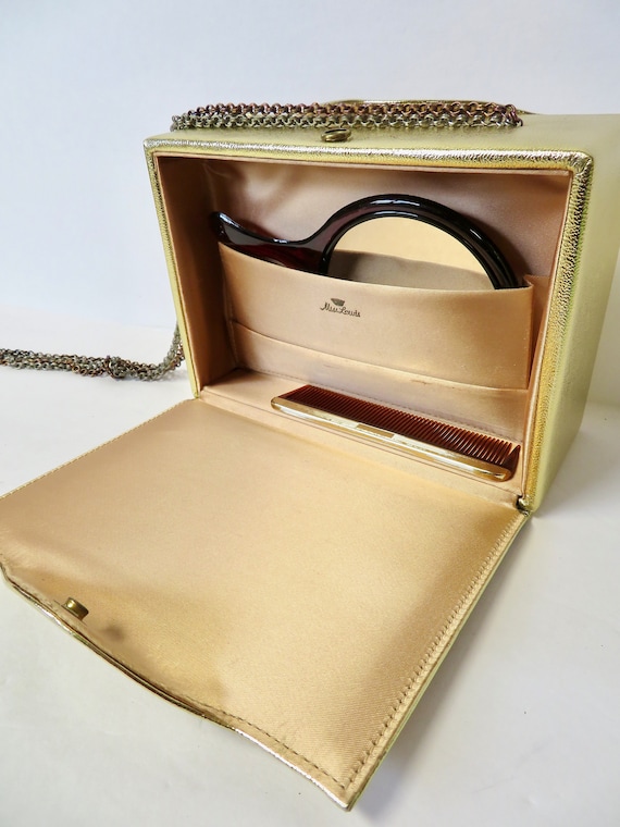 Vintage 60s 70s Miss Lewis Metallic Gold Lame Box… - image 5