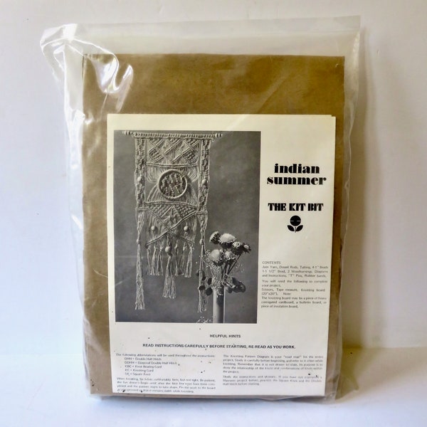 Vintage 70s 1970s Unopened The Kit Bit Indian Summer Macrame Wall Hanging Craft Kit New NOS Jute Yarn Boho Decor Decoration Project Beaded