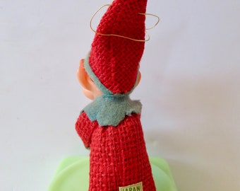 Vintage 1960s 60s Made in Japan Red Burlap & Flannel Pixie Knee
