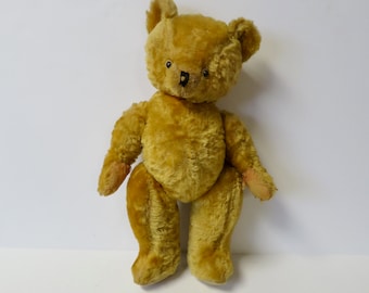 Vintage Mohair 16" Teddy Bear Doll - Possibly Chad Valley - Jointed - Glass Eyes - Golden Brown - Swivel Head Antique Stuffie Stuffed Animal