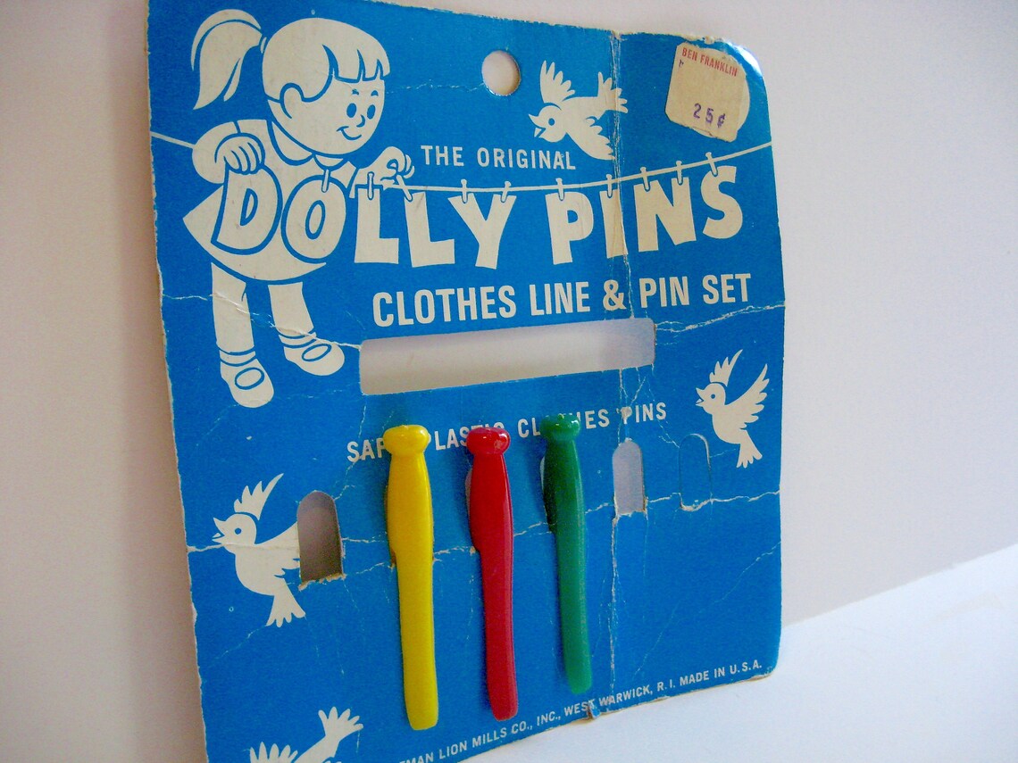 Vintage 1960s Dolly Pins Doll Clothespins on Original Card Etsy