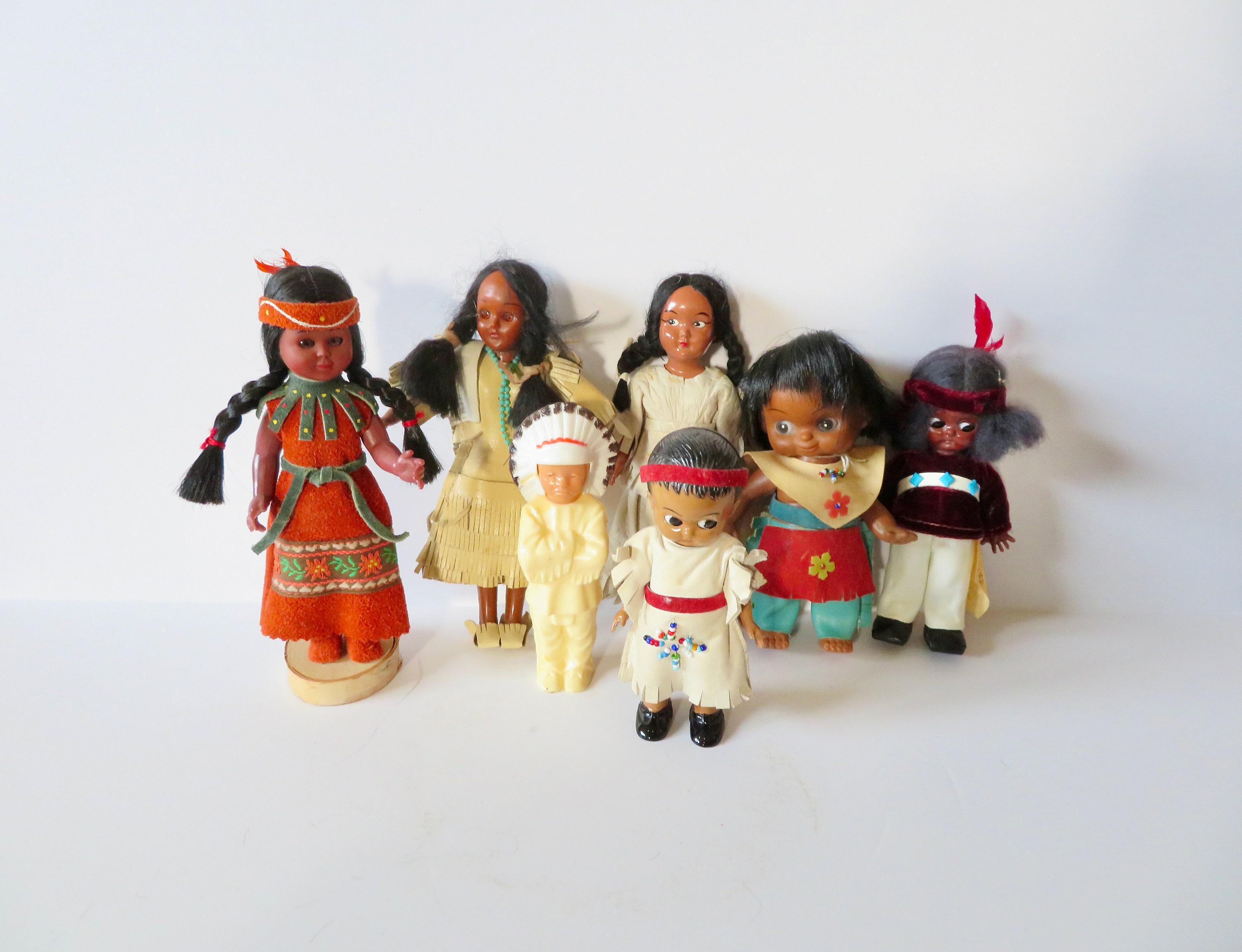 Vintage 60s/70s Plastic Native American Dolls – Souvenir Lot of 7