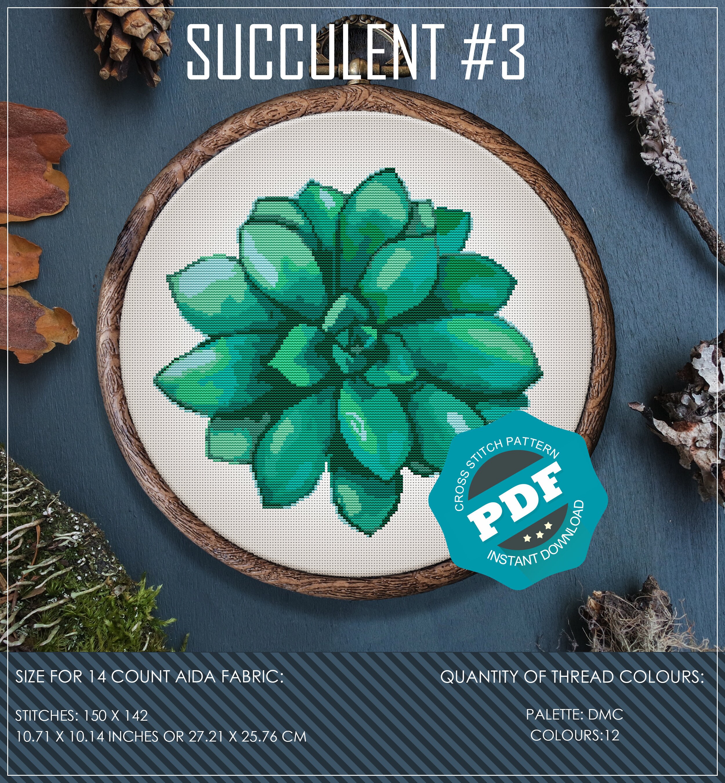 Succulent Cross Stitch Pattern Botanical Cross Stitch Floral Etsy