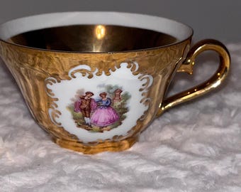 ST Bavaria guldporslin dekorerad demitassekopp målad viktoriansk scen