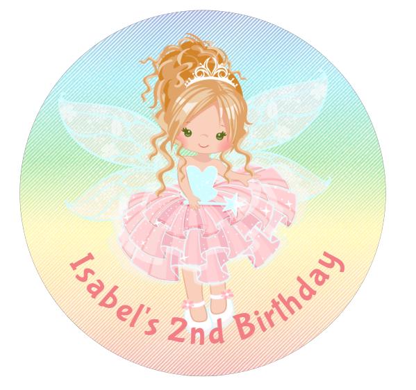 24pc x STICKERS Personalised Fairy Birthday Party Lolly Bag Stickers - 40mm dia