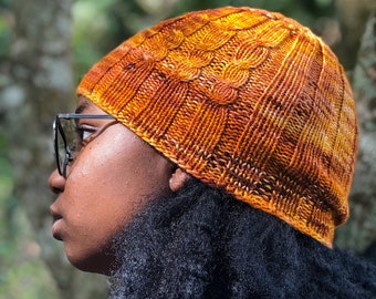 Knitting Hat Pattern Unchained by heybrownberry Cabled Hat DK Yarn