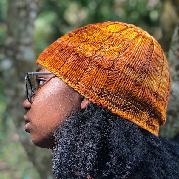 Knitting Hat Pattern Unchained by heybrownberry Cabled Hat DK Yarn