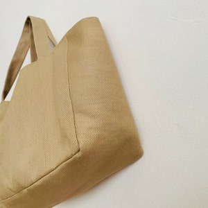 Petit sac cabas en coton beige avec carré vichy
