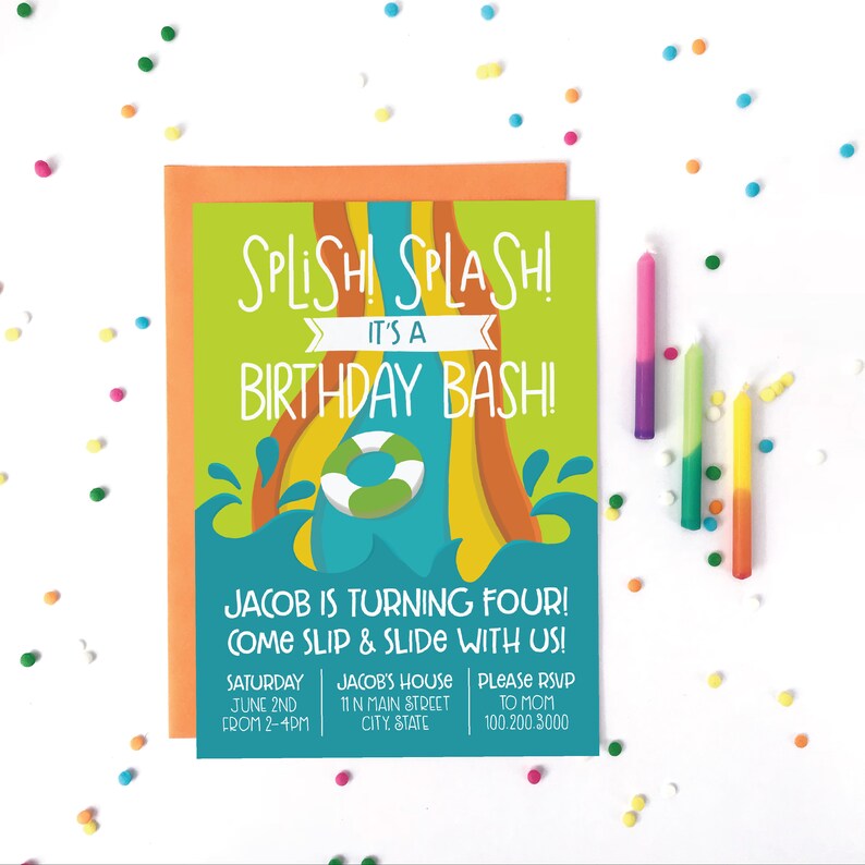 Slip and Slide Birthday Invitation Printable Invitations Etsy