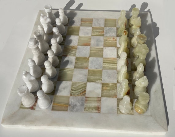 15 Inches White and Black Onyx Chess Set - Marble Island
