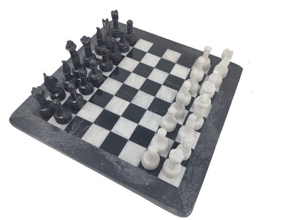 Handmade Premium Marble Chess Set - 16inch Large Size Luxury Chess Board  with Pieces - Modern Marble Chess Set with Gift Box (Black and White)