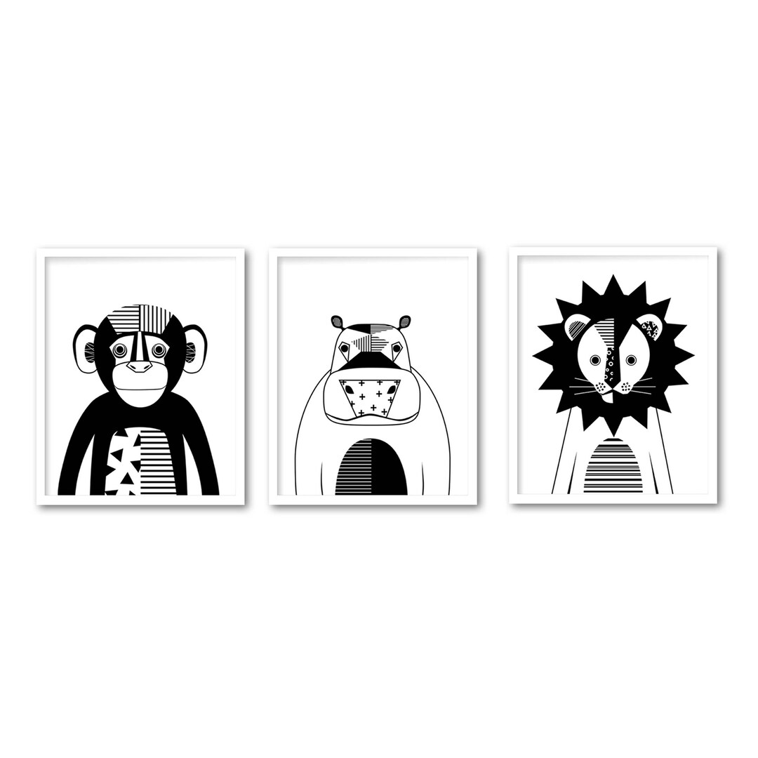 Black White Animal Printable Black and White Nursery Print - Etsy