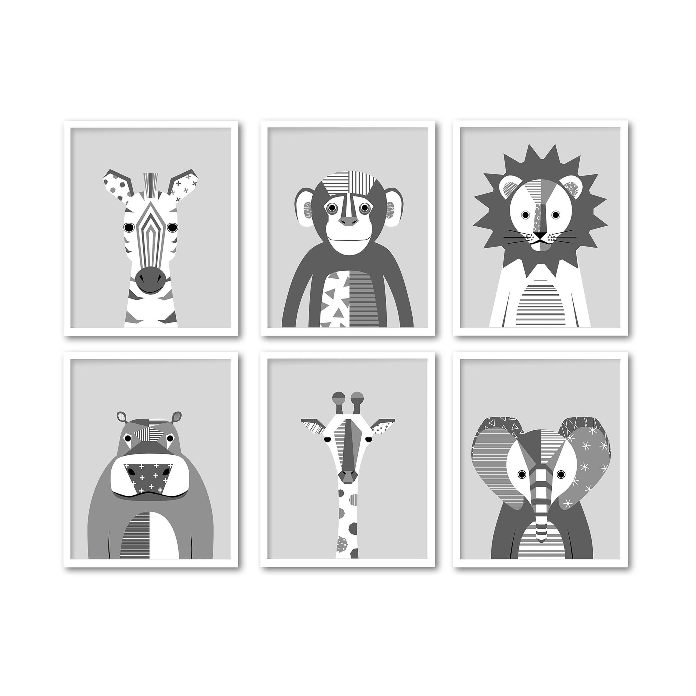 Gray Nursery Wall Art Set of 6 INSTANT DOWNLOAD Safari Etsy