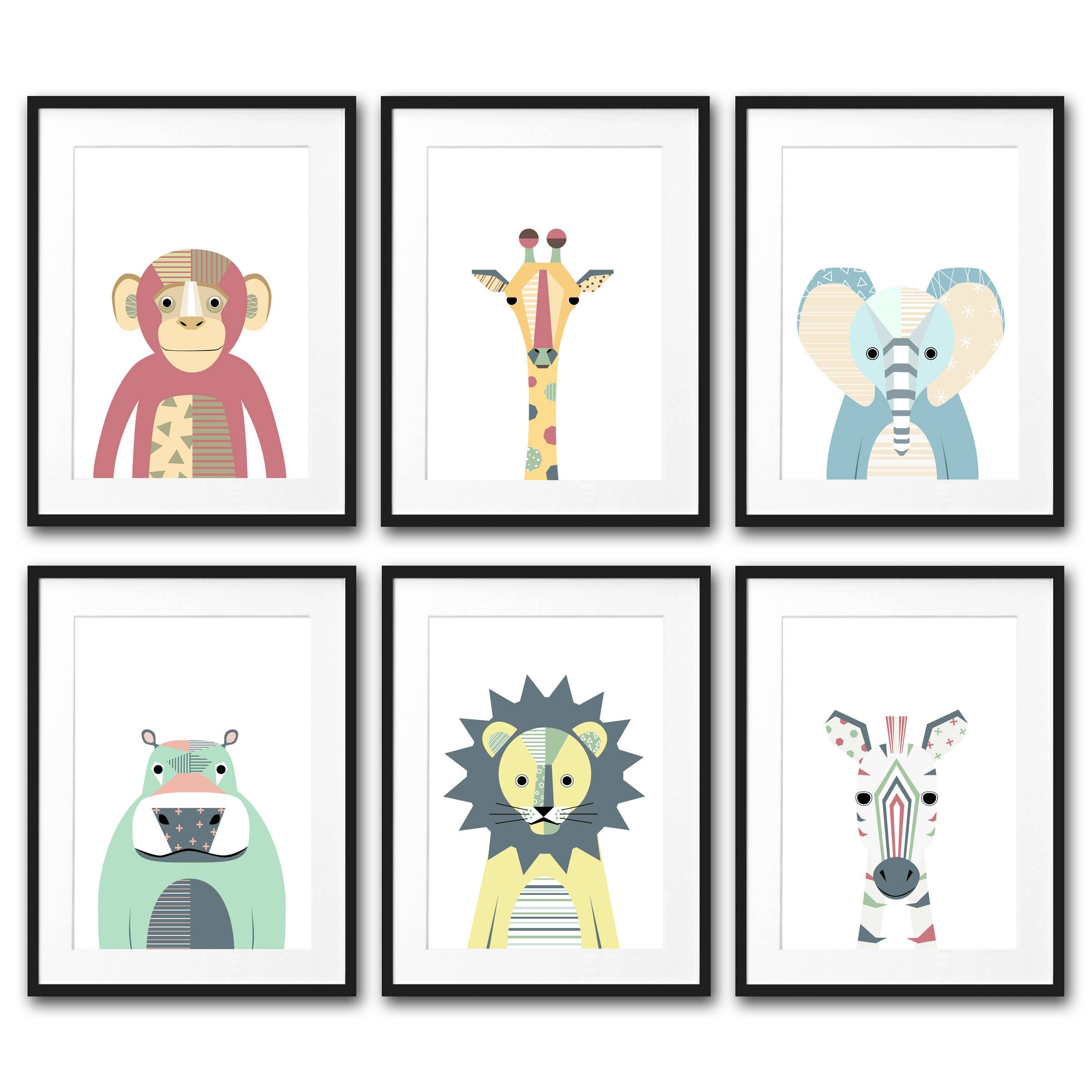 Safari Animal Nursery Wall Art Set of 6 Zoo Animal Nursery Etsy
