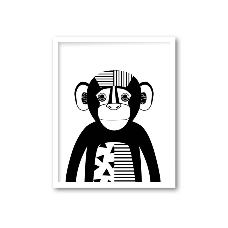 Black and white monkey print Nursery wall art Jungle animal Etsy