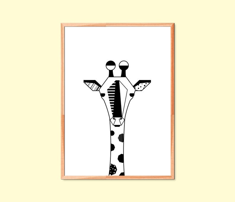 Black and White Safari Animal Wall Art Giraffe Printable Etsy