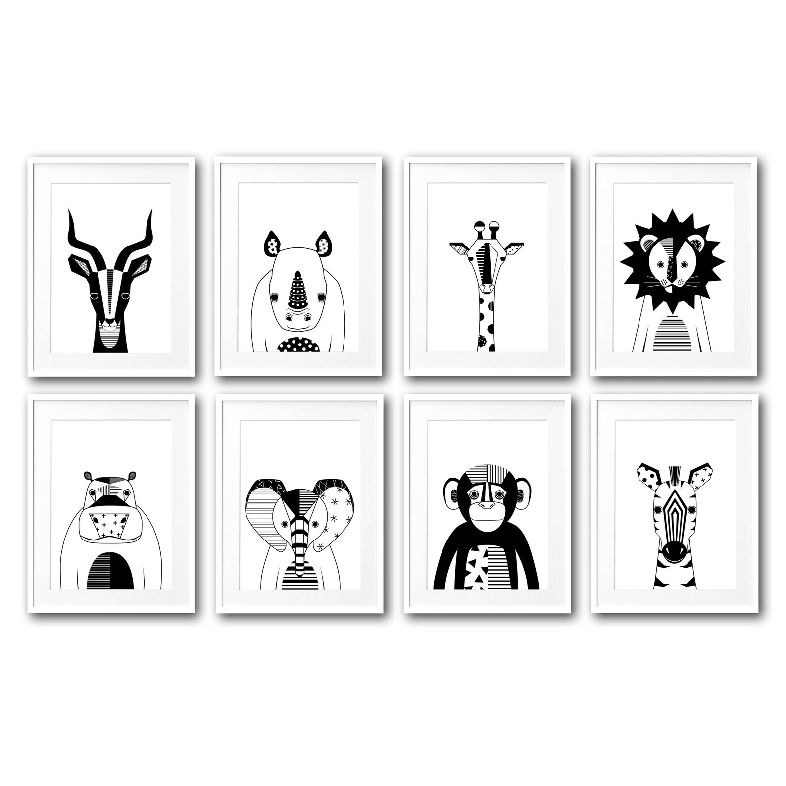 Black White Animal Printable Black and White Nursery Print | Etsy