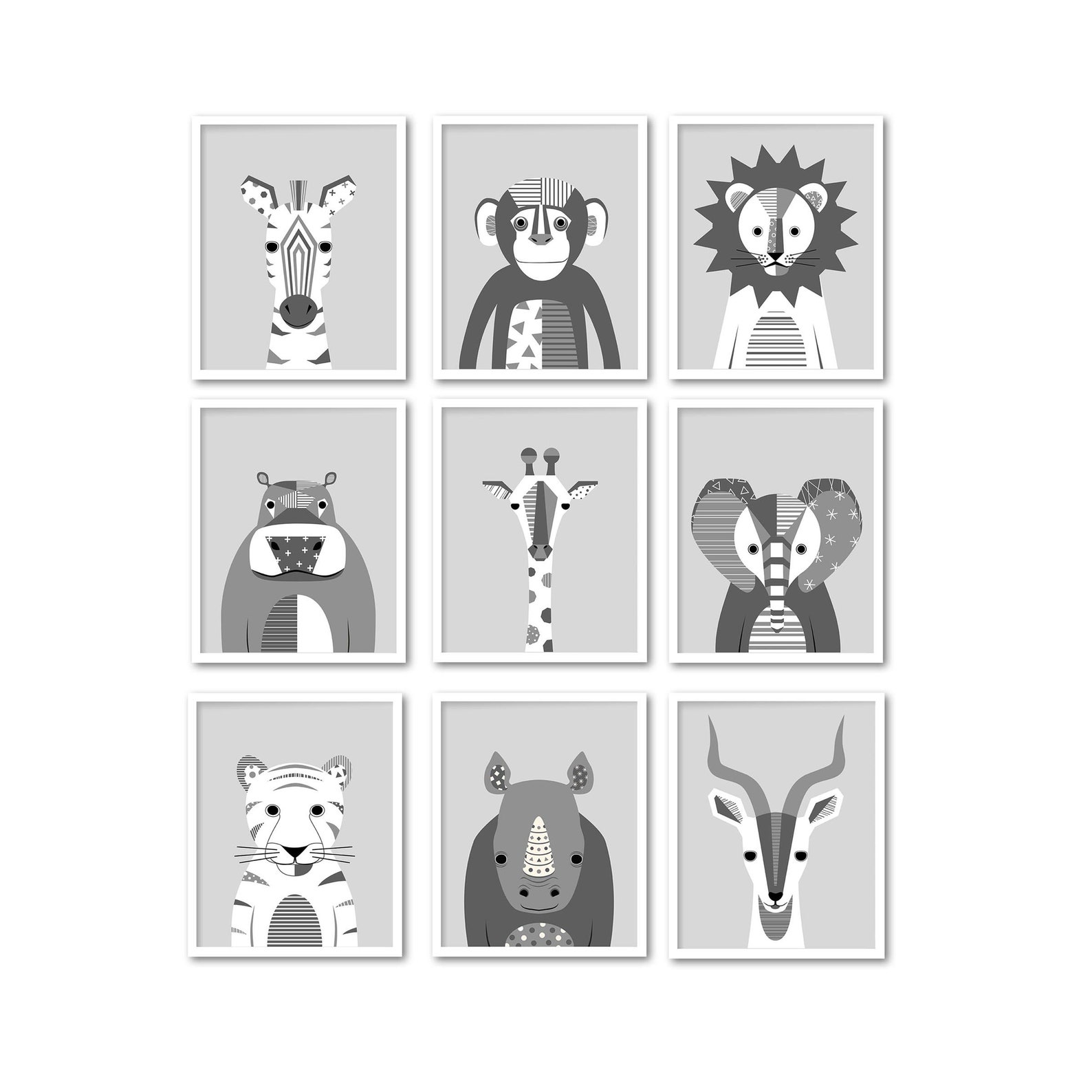 Modern Nursery Wall Art Rhino Printable Monochrome Animal Etsy