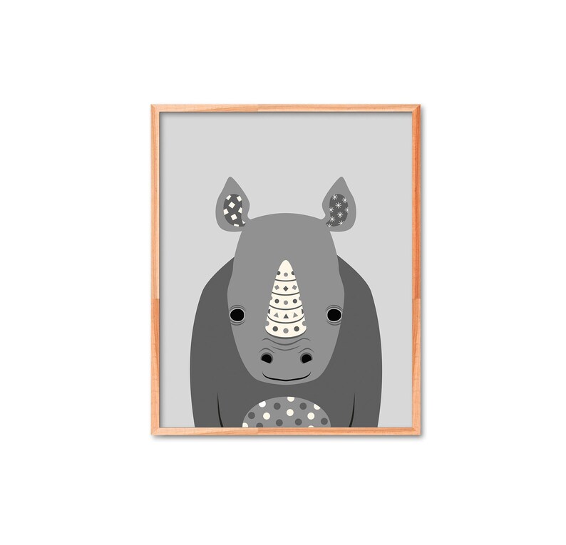 Modern Nursery Wall Art Rhino Printable Monochrome Animal Etsy
