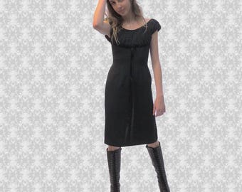 Vintage 1960s - JANE ANDRE - Little Black Dress with Velvet Ribbon Detail - Size Jane Andre Black Dress - Size Small