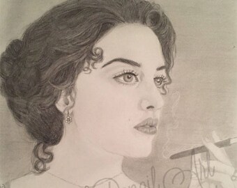 Kate Winslet as Rose in Titanic Original Graphite Drawing