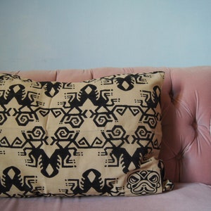 Herbally dyed Hand block printed 100% cotton Pillow cover &#39;GARUDA&#39; in black | Eclectic, natural decorative pillow | Home decor