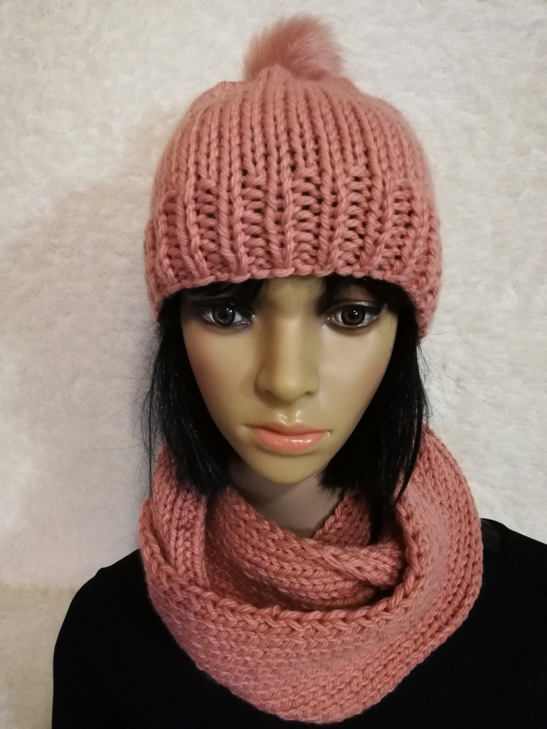 Tassel Cap and Double Pink Snood Set Etsy