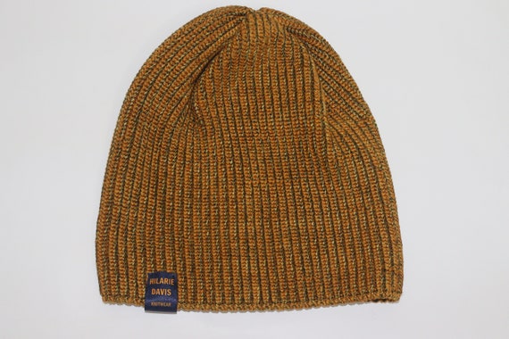 Slouchy Beanie Hat Brown and Olive 