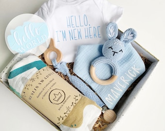 Baby Gift Box, Boy Baby Gift, Baby Shower Gift Basket, Gender Reveal kit, Baby Boy Present, New Baby Gift Set, Newborn Gift box, announce