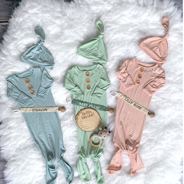 Vestido de nudo de bebé recién nacido, durmiente con nombre personalizado, regalo de regreso a casa del hospital, traje personalizado de género neutro, regalo de baby shower para niño, regalo de niña