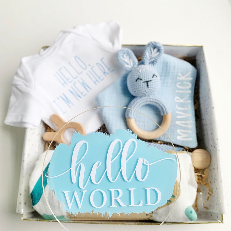 Baby Gift Box, Boy Baby Gift, Baby Shower Gift Basket, Gender Reveal kit, Baby Boy Present, New Baby Gift Set, Newborn Gift box, announce image 5