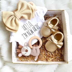 Nouveau coffret cadeau pour bébé fille, coffret cadeau de bienvenue pour bébé, cadeau baby shower, cadeau de naissance, cadeau bébé fille, coffret cadeau nouveau-né, cadeau pour bébé des bois, noeud