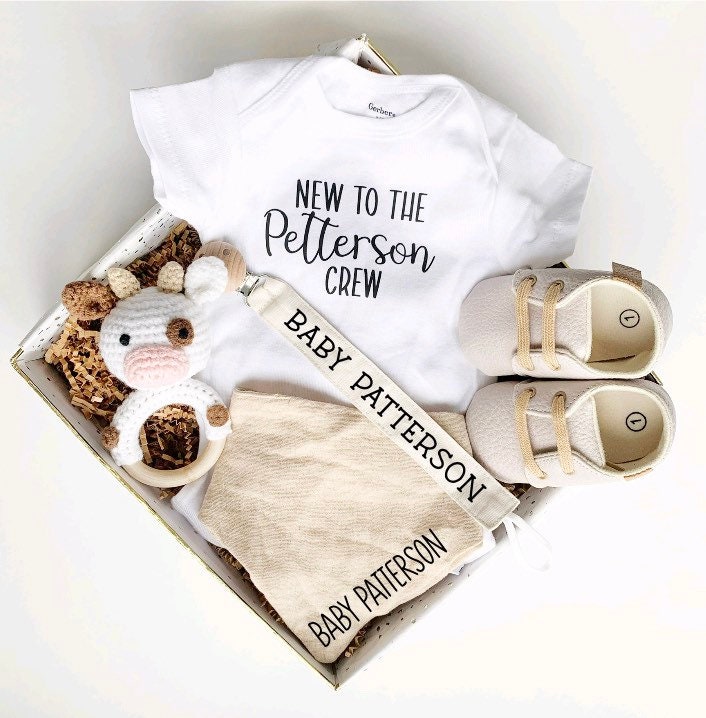 Newborn Gender Neutral Baby Gift Box Set, Unisex Cow Baby Shower Gift ...