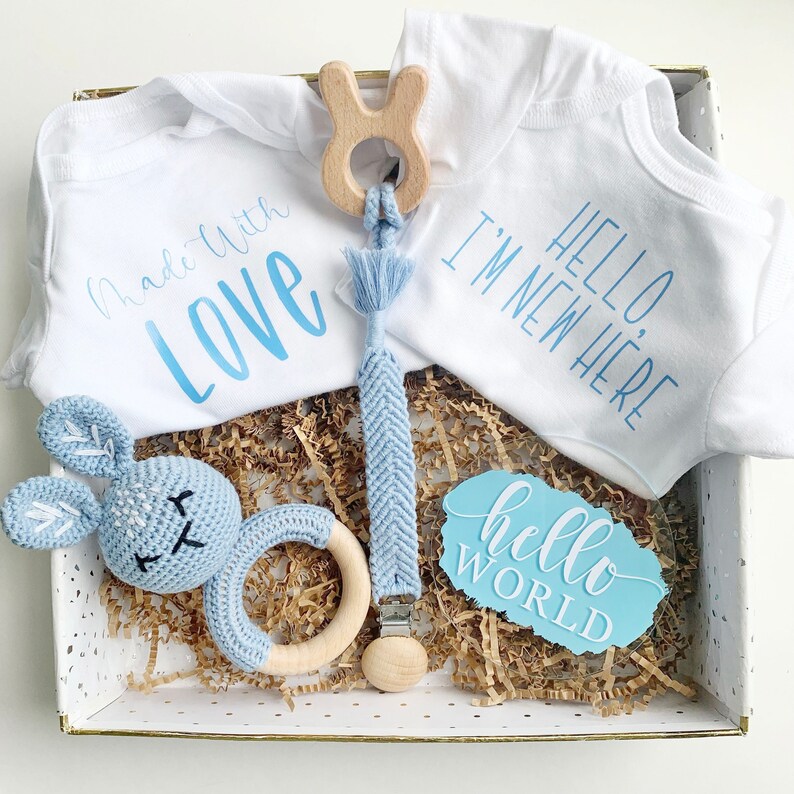 Baby Gift Box, Boy Baby Gift, Baby Shower Gift Basket, Gender Reveal kit, Baby Boy Present, New Baby Gift Set, Newborn Gift box, announce image 3