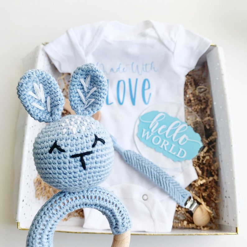 Baby Gift Box, Boy Baby Gift, Baby Shower Gift Basket, Gender Reveal kit, Baby Boy Present, New Baby Gift Set, Newborn Gift box, announce image 2