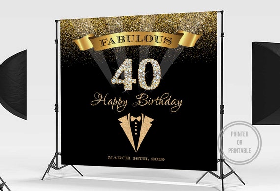 50th Birthday Party Backdrop Man Black And Gold Decoration Etsy