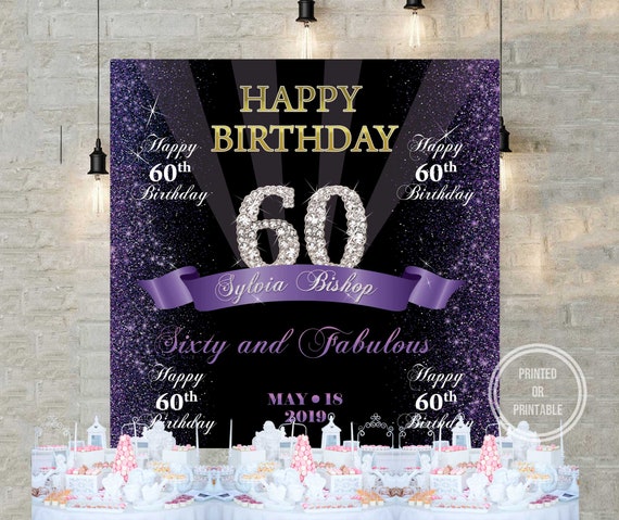50th Birthday Party Backdrop Royal Purple And Silver Decor Etsy