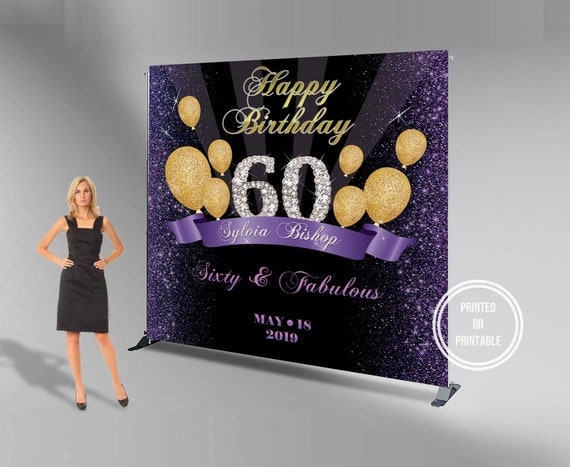 50th Birthday Party Backdrop Royal Purple And Silver Decor Etsy