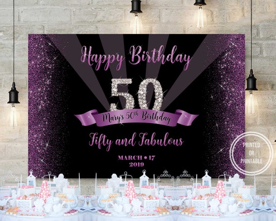 50th Birthday Party Backdrop Royal Purple Purple And Silver Etsy