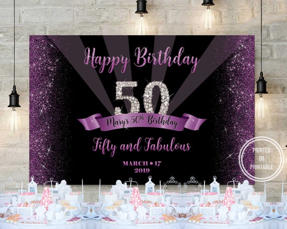 50th Birthday Party Backdrop Royal Purple Purple And Silver Party Decoration Customize Printed Backdrop 3