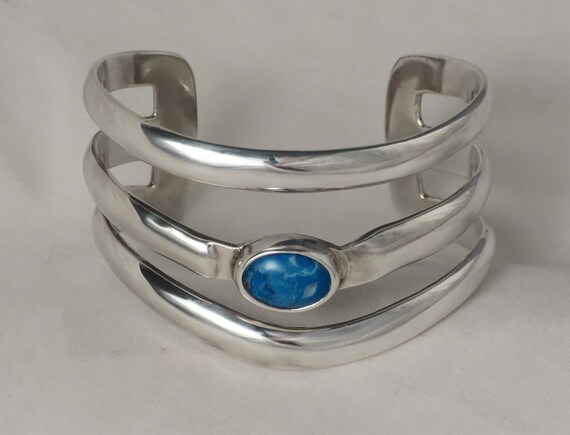 Taxco Sterling Silver and Chrysocolla Multi-band … - image 1