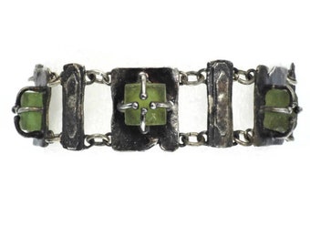 Brutalist Sterling Silver and Roman Glass Holy Land Bracelet