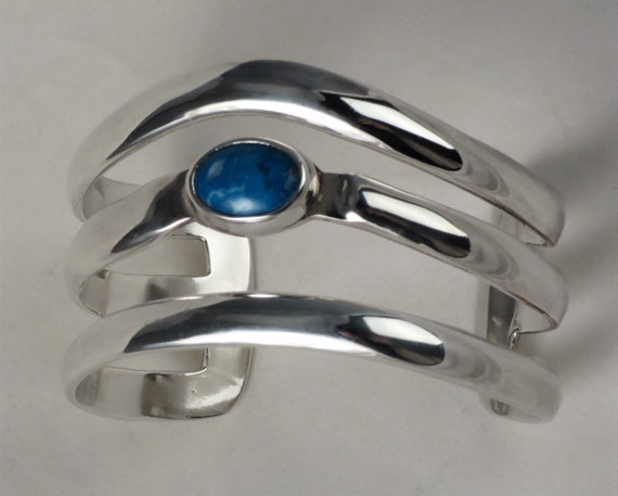 Taxco Sterling Silver and Chrysocolla Multi-band … - image 3