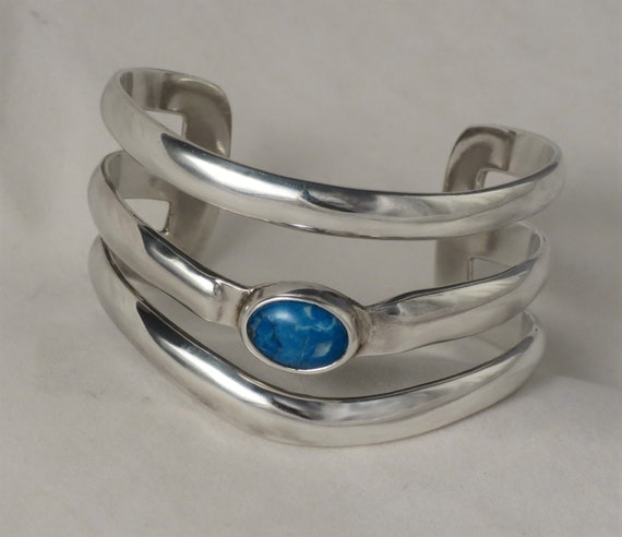 Taxco Sterling Silver and Chrysocolla Multi-band … - image 6