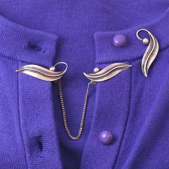 TAXCO Delfino 1950's MCM Sterling Leaves Sweater C